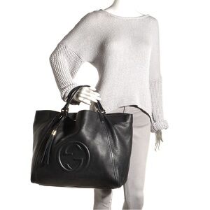GUCCI **AUTHENTIC** Large Leather Soho Tote Black